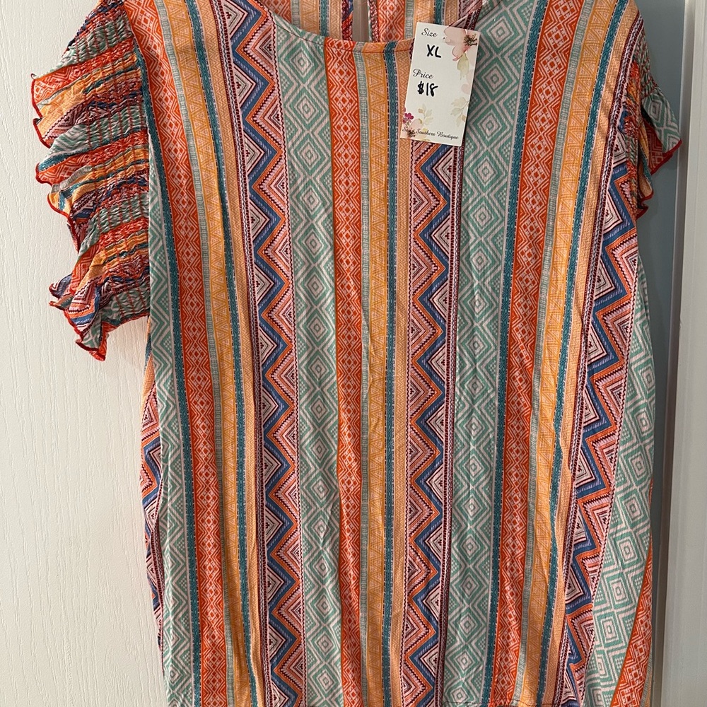 Haptics XL orange and pink boho short sleeve blouse